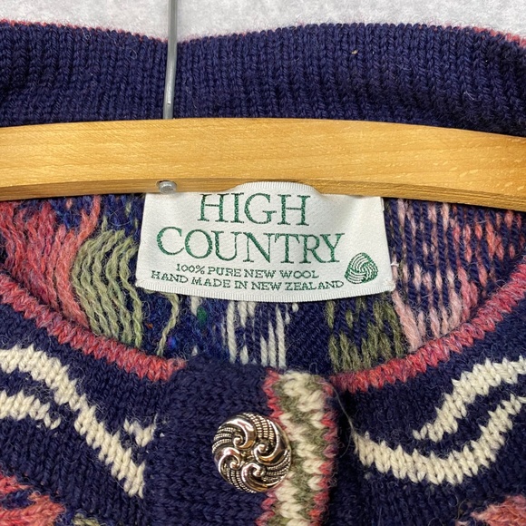 VIntage 46" Bust High Country New Zealand Wool Cardigan Floral Pattern Blue Pink - Picture 2 of 7